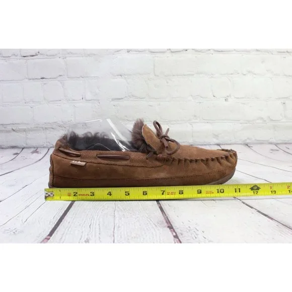 *LL Bean Brown Suede Wicked Good Shearling Lined Moccasin Slippers 11 Inch - Picture 9 of 9